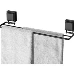 Toalheiro Duplo Preto Fosco com Ventosas de Alta Aderência 45cm