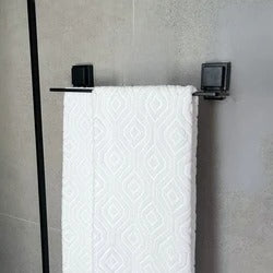 Toalheiro Duplo Preto Fosco com Ventosas de Alta Aderência 45cm