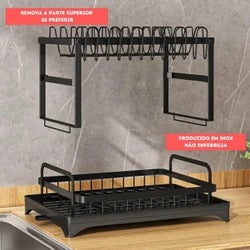 Escorredor de Louça Inox com Porta Pratos Talheres Copos Modular Master (Preto)