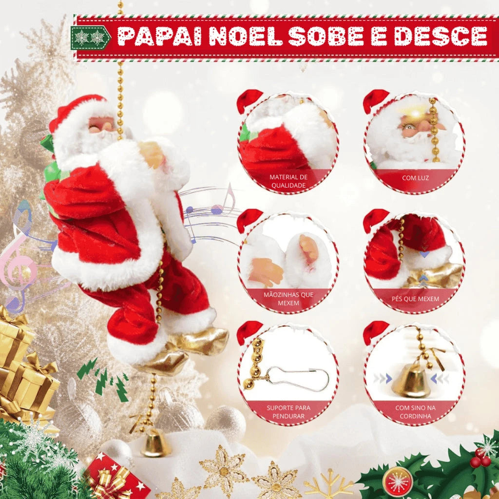 Papai Noel - Escala corda sobe desce musical enfeite decoração natalina